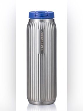 Starbucks Blue Metallic Ribbed Flip Lid Stainless Steel 16oz Tumbler - 2023